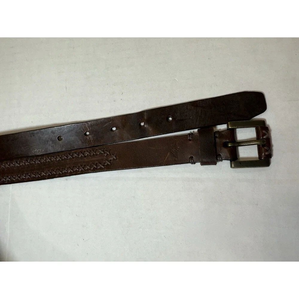 Vtg 1990’s Dockers Genuine Leather Belt Unisex Brown Braided Brass Buckle Size L